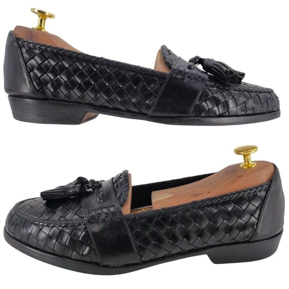 Vintage Bragano Cole Haan Italy Black Woven Leather Tassel Loafer Dress Shoes 8M - Picture 4 of 11
